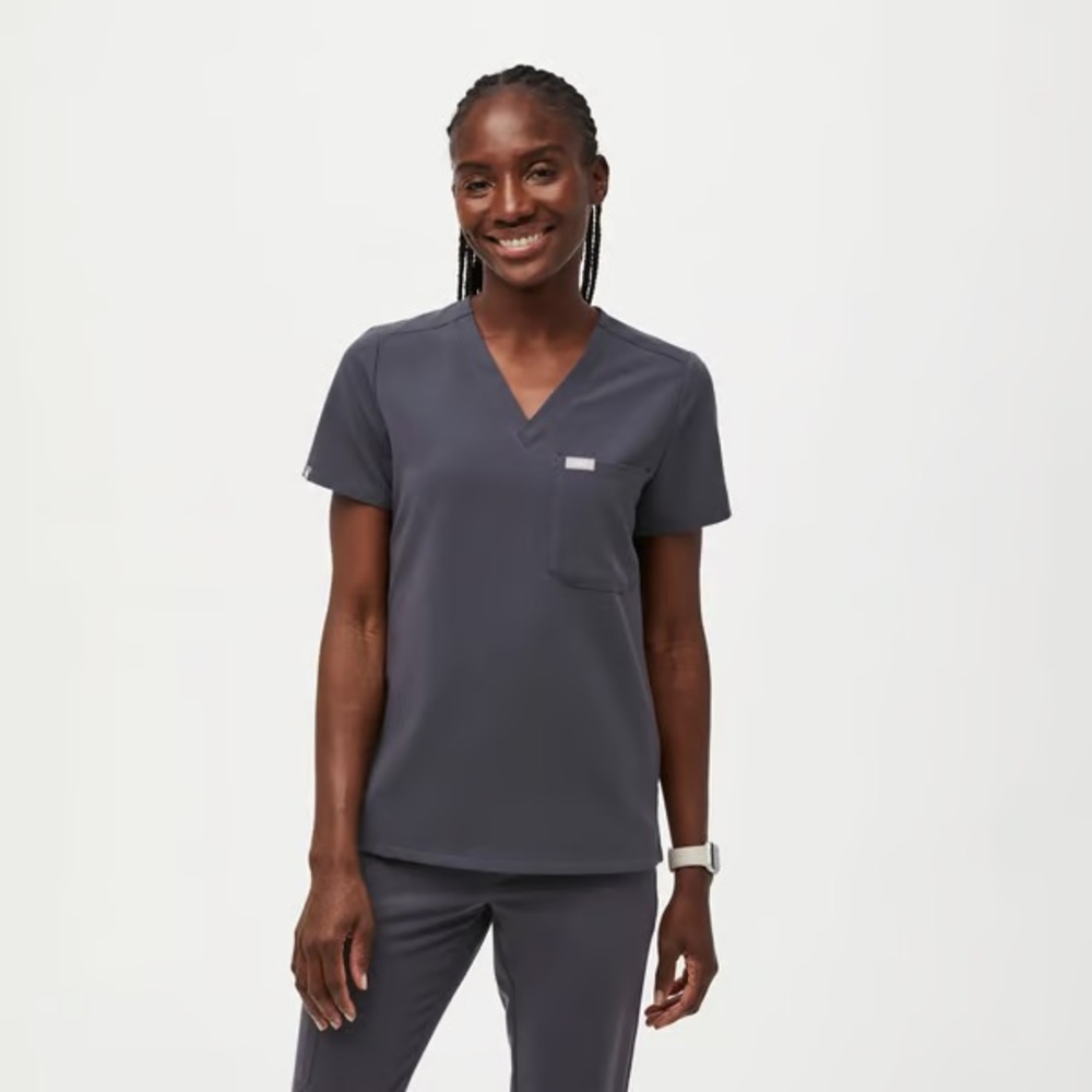 FIGS charcoal gray Catarina one pocket scrub top